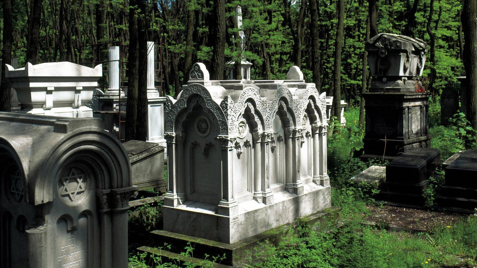 Grabstätten auf dem jüdischen Friedhof in Warschau. (Undatierte Aufnahme). Grabstätten auf dem jüdischen Friedhof in Warschau. (Undatierte Aufnahme).