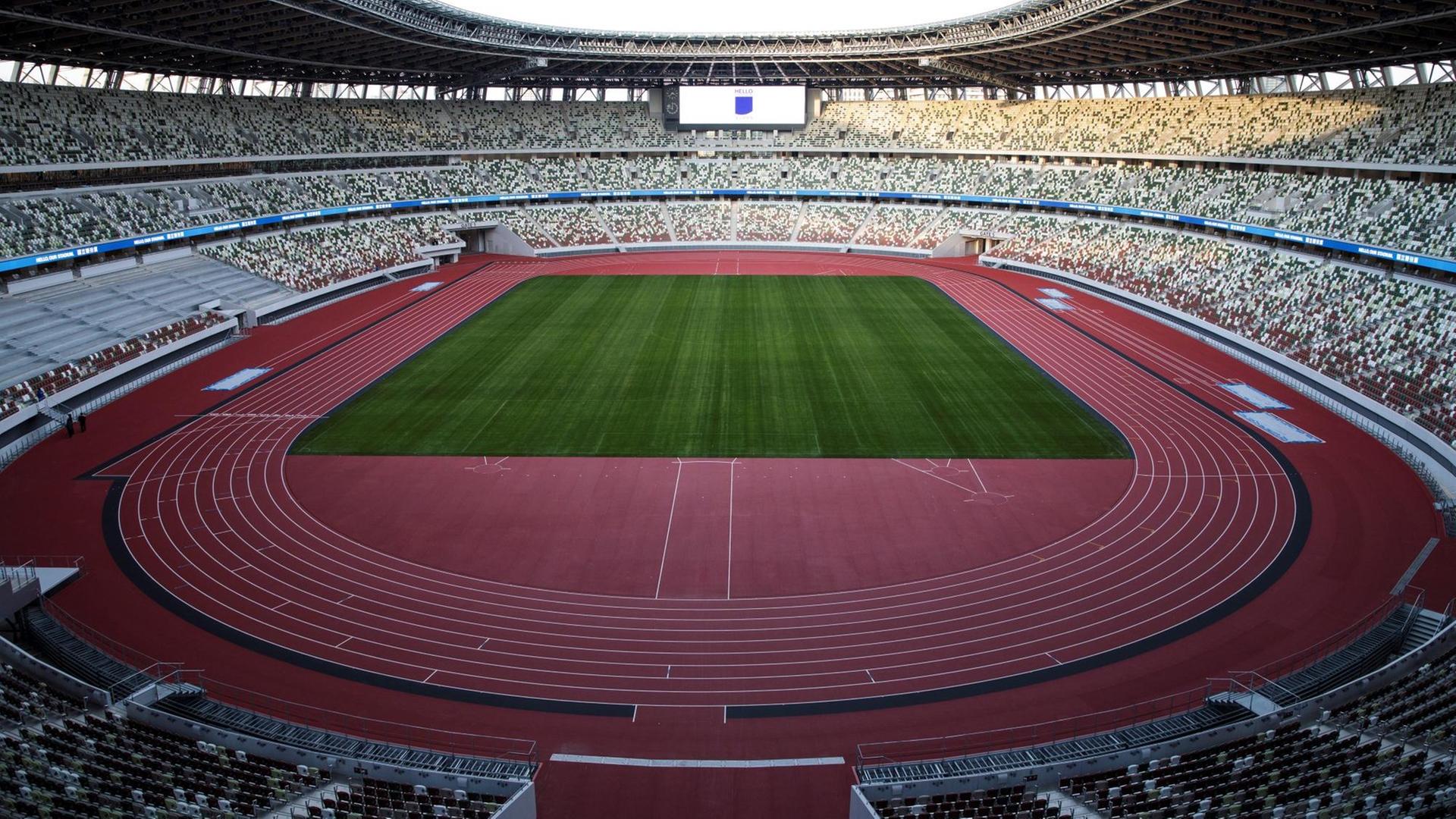 Das neu gebaute japanische Nationalstadion für die Olympischen Sommerspiele 2020 in Tokio Das neu gebaute japanische Nationalstadion für die Olympischen Sommerspiele 2020 in Tokio