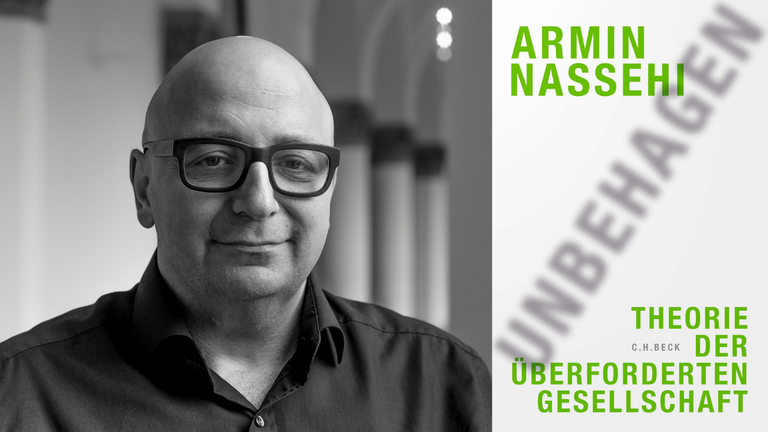Portrait des Soziologen Armin Nassehi und das Buchcover von "Unbehagen"