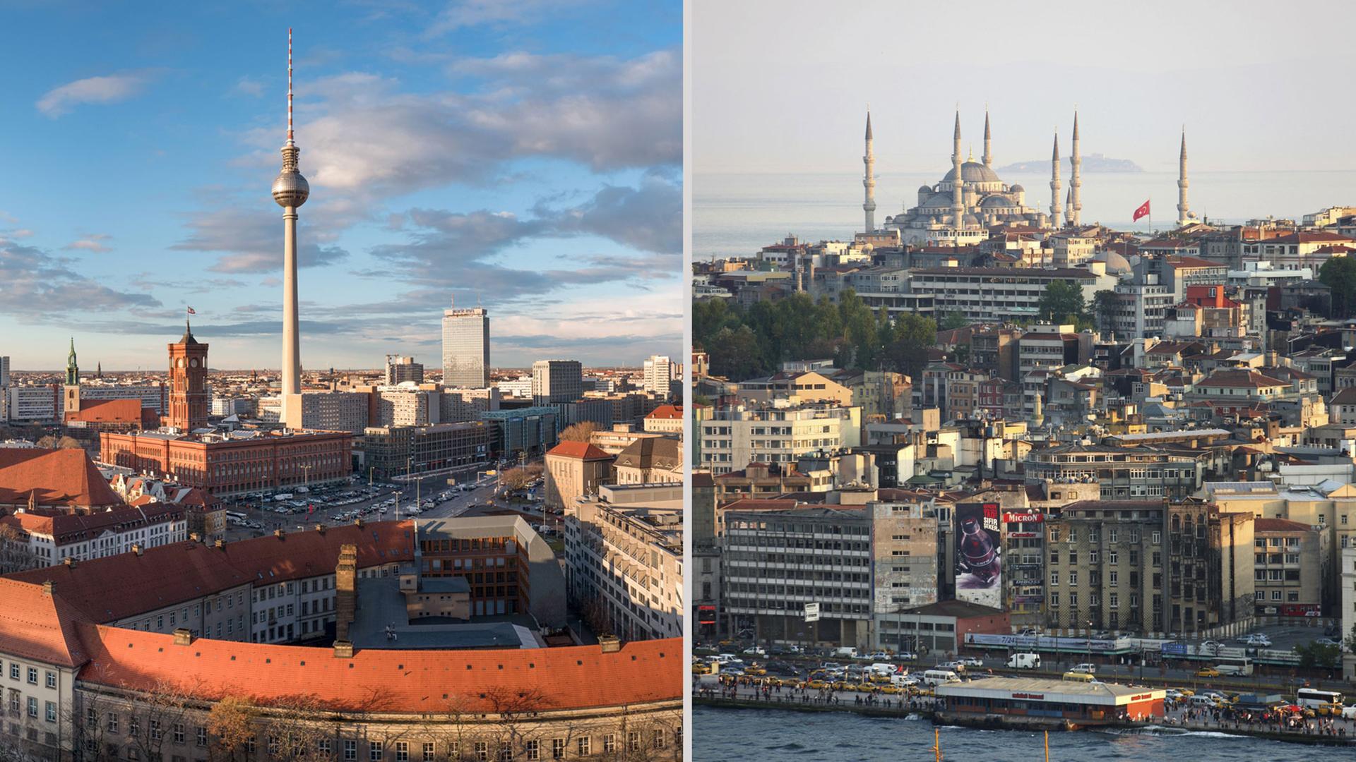 Die Fotomontage zeigt die Städte Berlin und Istanbul. Die Fotomontage zeigt die Städte Berlin und Istanbul.