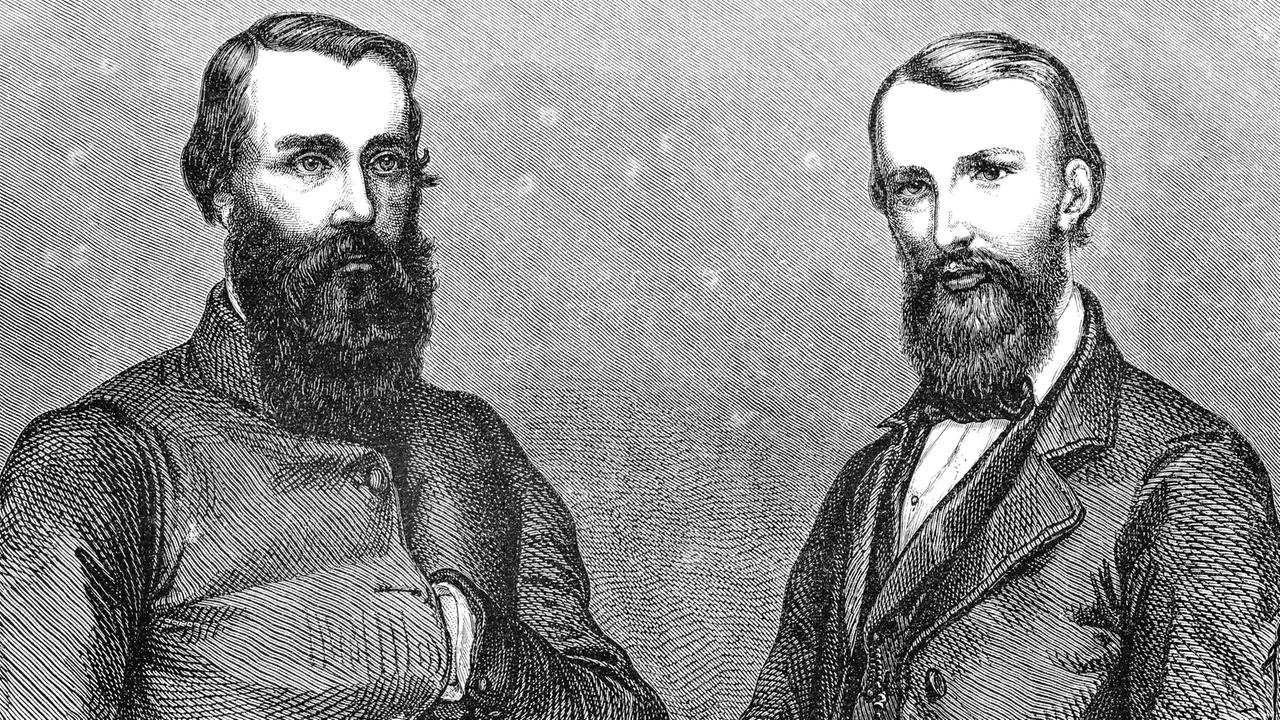 Robert O'Hara Burke (1821-1861) und William John Wills (1834-1861) - digitale Reproduktion eines Originaldrucks aus dem 19. Jahrhundert. Robert O'Hara Burke (1821-1861) und William John Wills (1834-1861) - digitale Reproduktion eines Originaldrucks aus dem 19. Jahrhundert.