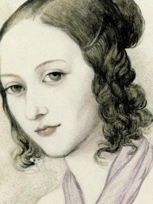 Eine Porträtzeichnung der Pianistin Clara Schumann im Alter von siebzehn Jahren.
