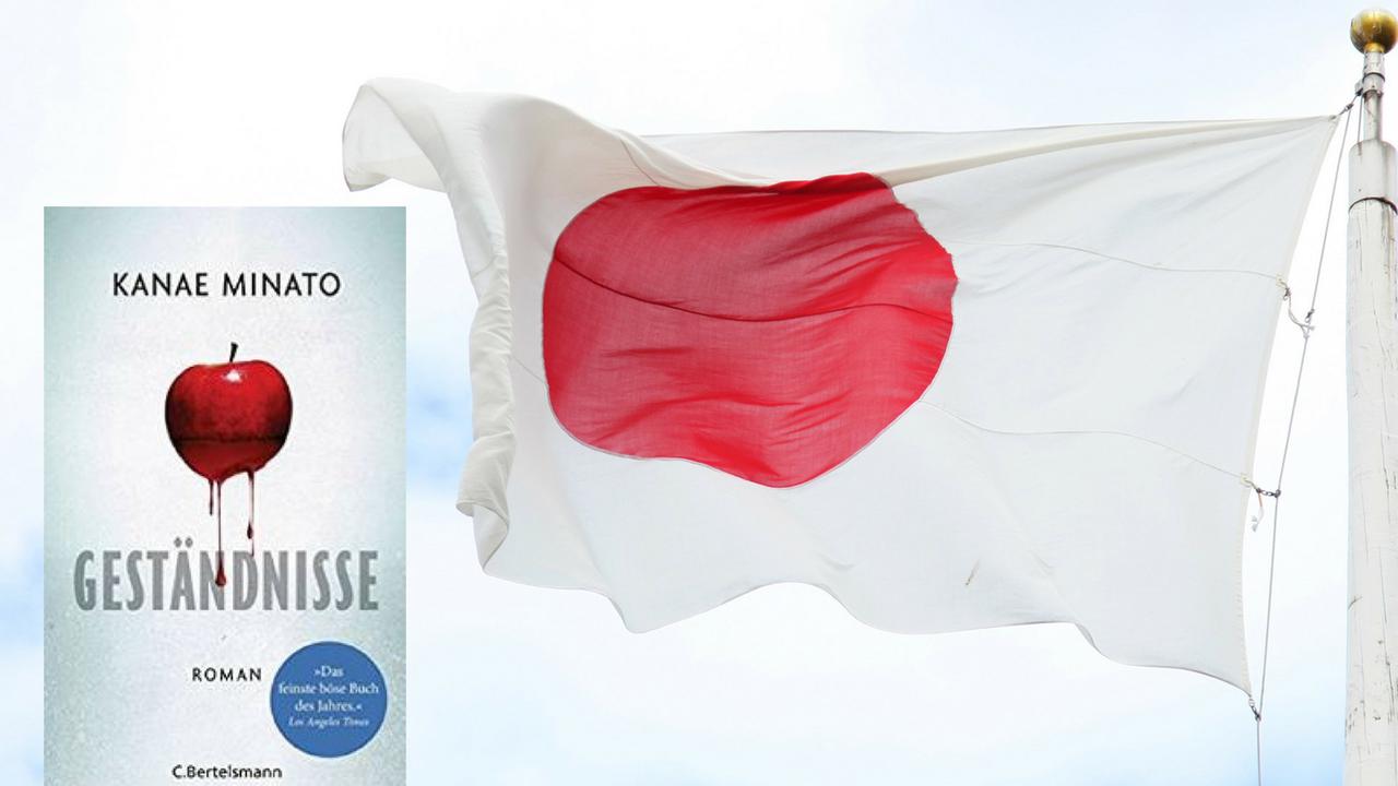 Cover des Buches "Kanae Minato: Geständnisse" und eine japanische Flagge