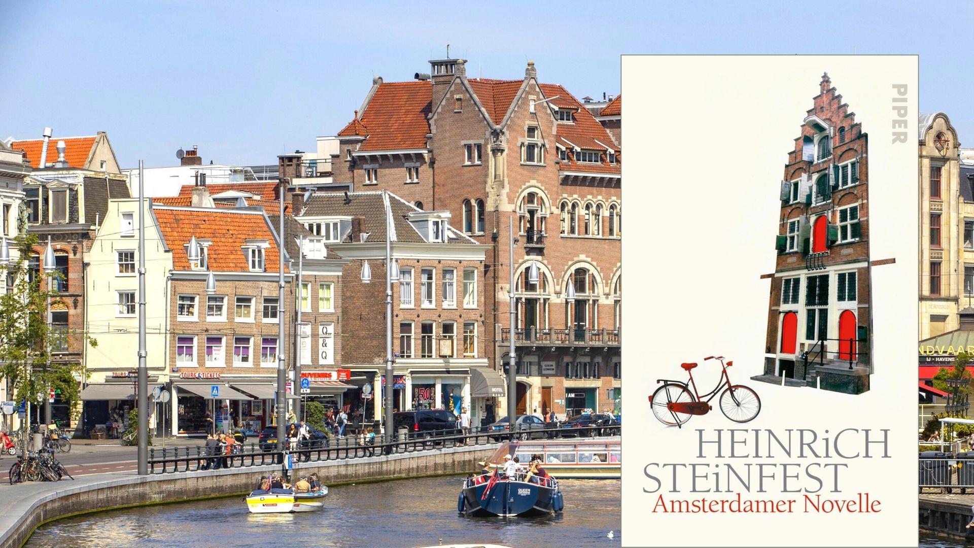 Heinrich Steinfest: „Amsterdamer Novelle“, im Hintergrund ein Ausschnitt der Altstadt von Amsterdam Heinrich Steinfest: „Amsterdamer Novelle“, im Hintergrund ein Ausschnitt der Altstadt von Amsterdam