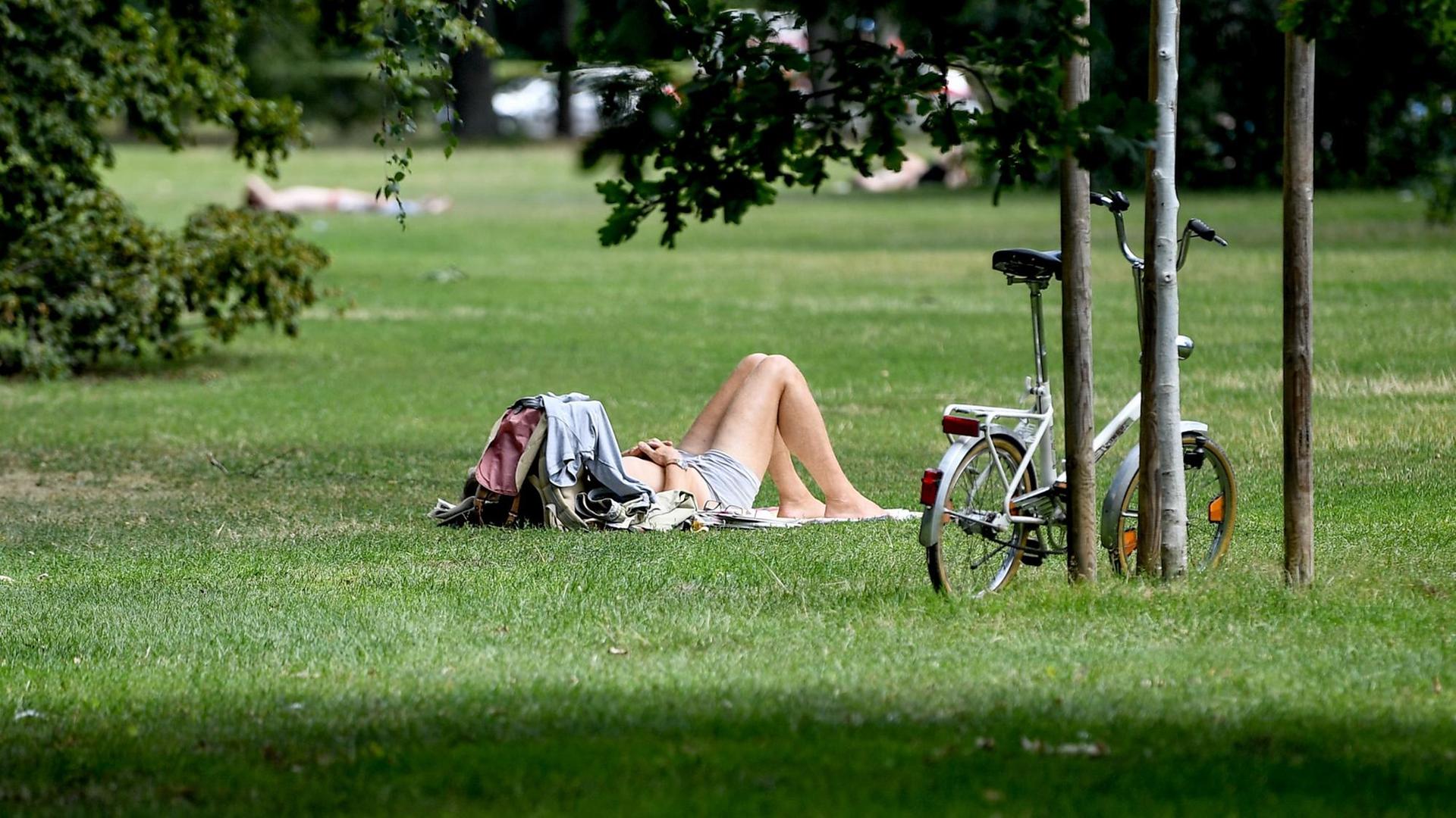 Ein Mann liegt im Tiergarten, Berlin. Ein Mann liegt im Tiergarten, Berlin.