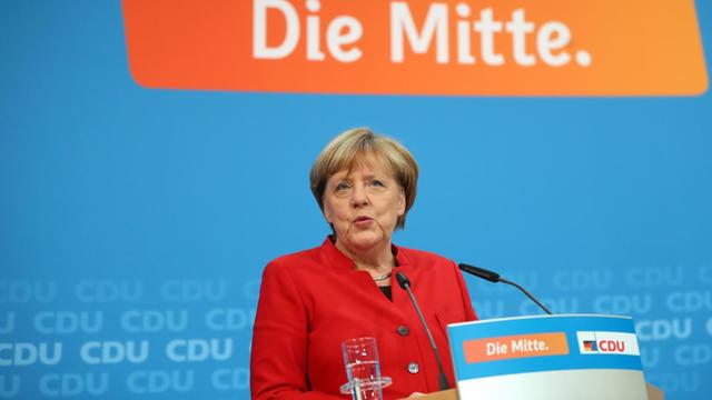Bundeskanzlerin Angela Merkel bei einer Pressekonferenz in der CDU-Parteizentrale in Berlin