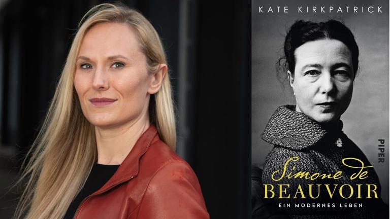 Kate Kirkpatrick, "Simone de Beauvoir. Ein modernes Leben" Zu sehen sind die Autorin und das Buchcover Kate Kirkpatrick, "Simone de Beauvoir. Ein modernes Leben" Zu sehen sind die Autorin und das Buchcover