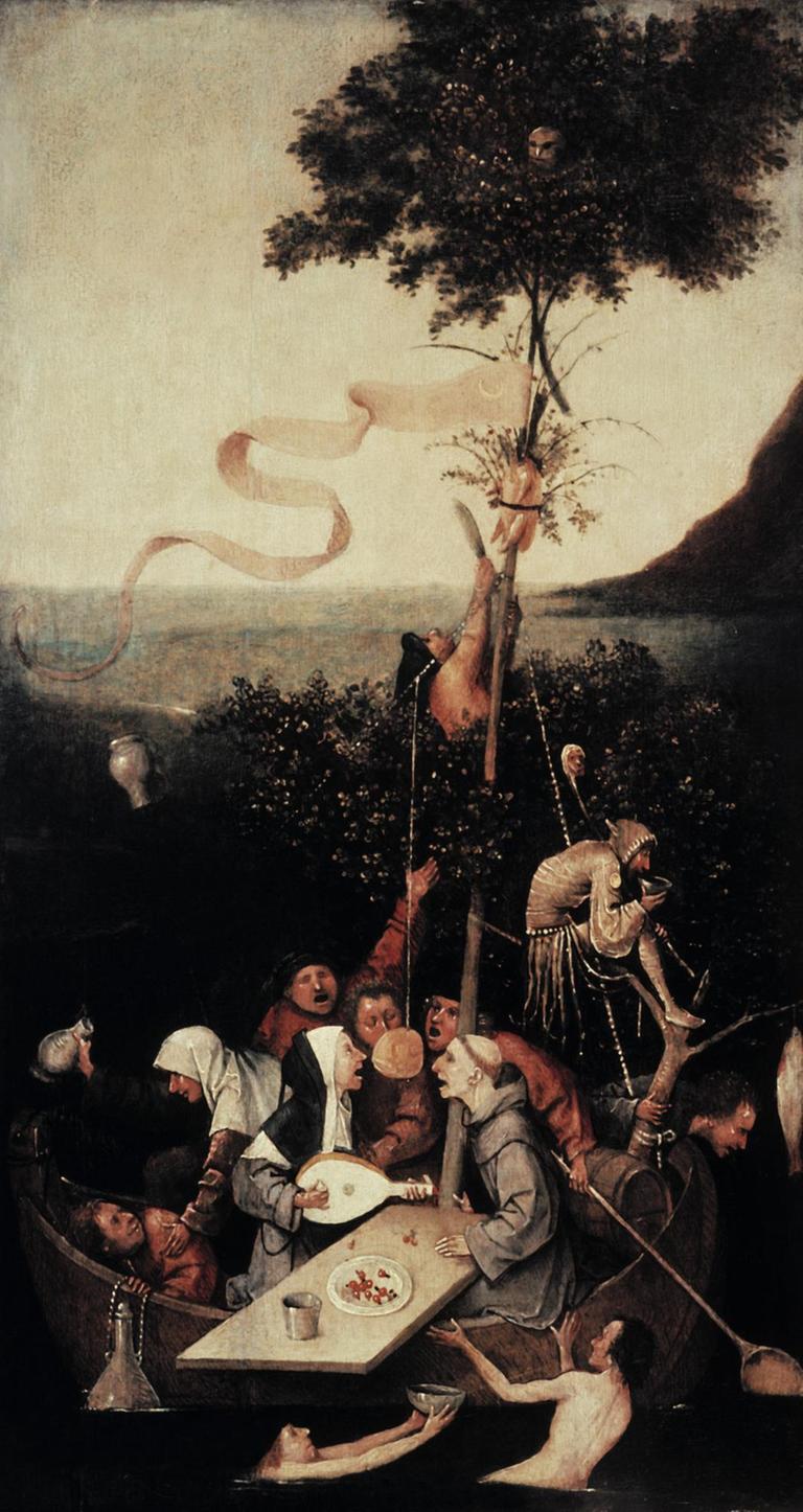 Hieronymus Bosch "Das Narrenschiff" Um 1450 - 1516. Öl auf Holz, 57,8 x 32,5 cm. Paris, Musee du Louvre.