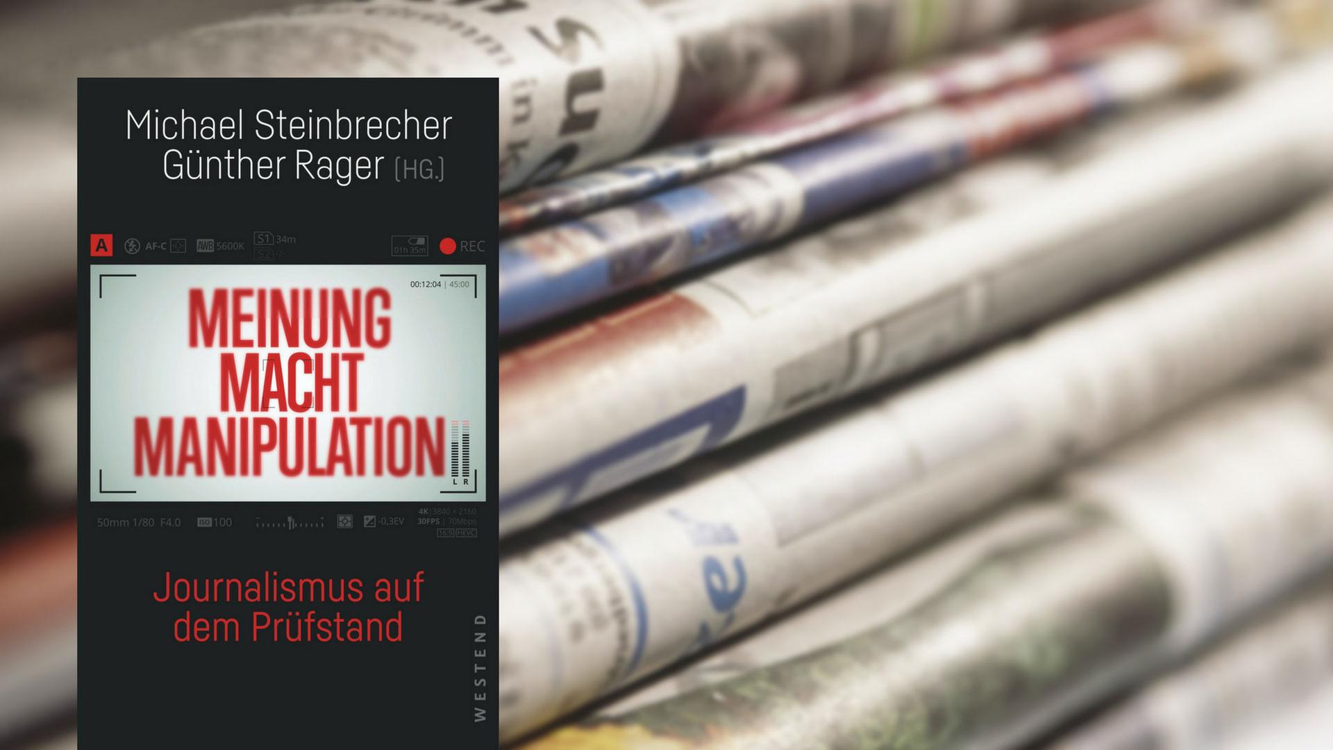 Buchcover "Meinung, Macht, Manipulation", Hintergrund: Zeitungsstapel Buchcover "Meinung, Macht, Manipulation", Hintergrund: Zeitungsstapel