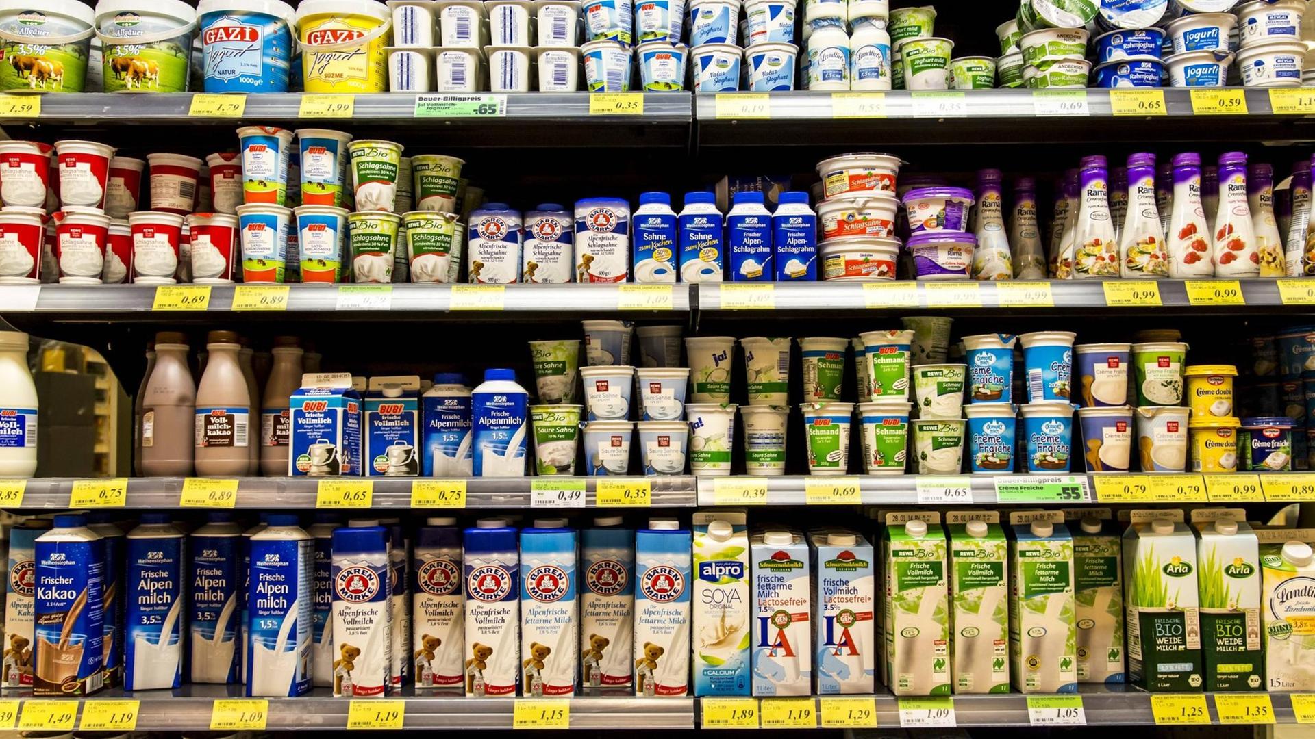Milchprodukte in einem Supermarkt. Milchprodukte in einem Supermarkt.