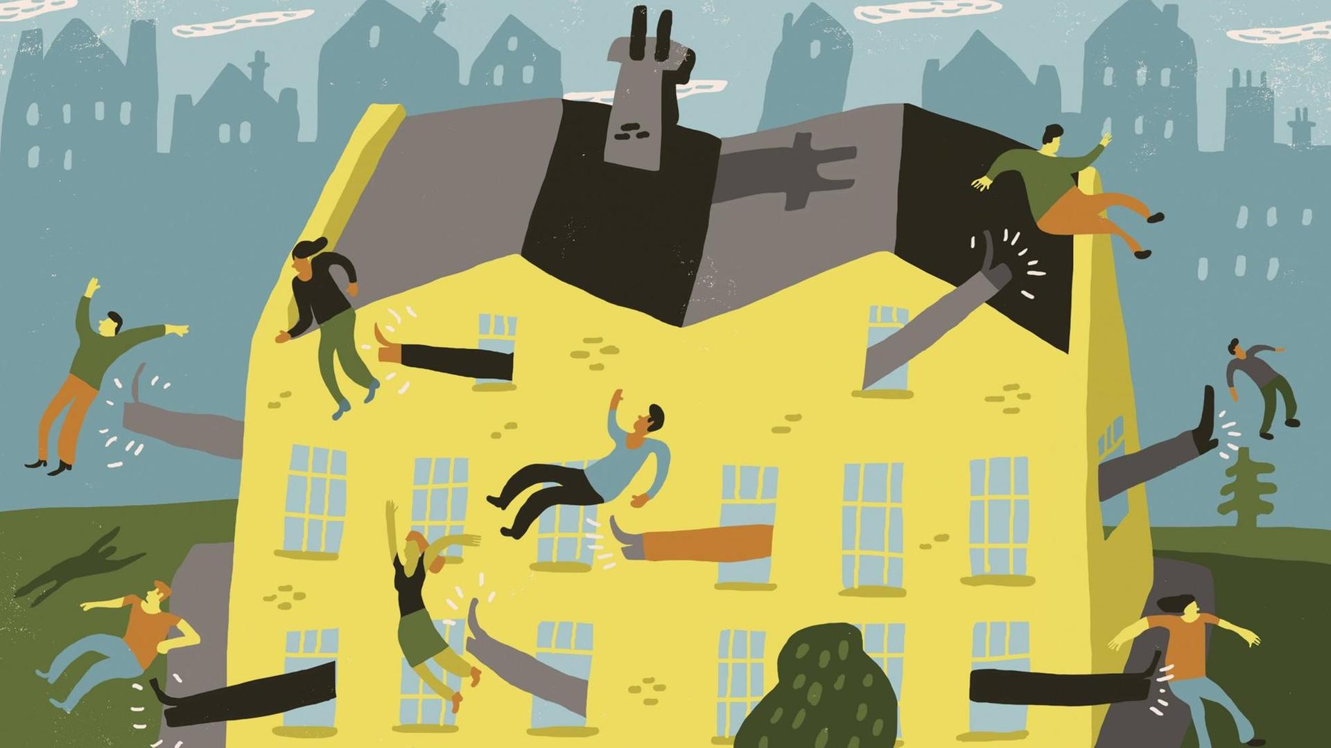 Mieter werden aus einem Haus vertrieben (Illustration) Mieter werden aus einem Haus vertrieben (Illustration)