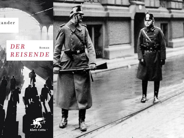 Buchcover Ulrich Alexander Boschwitz: Der Reisende, im Hintergrund Polizisten