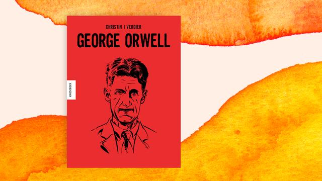 Rotes Buchcover mit einem im schwarzen Strich gezeichneten Konterfei von George Orwell.