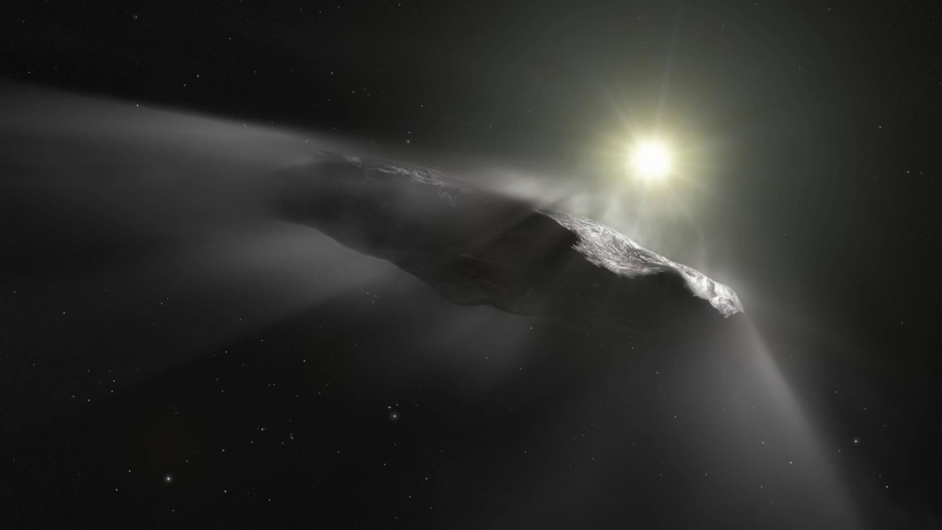 June 19, 2019 - France - Artist impression shows the first interstellar object discovered in the Solar System Oumuamua. Comet Interceptor has been selected as ESA s new fast-class mission in its Cosmic Vision Program. Comprising three spacecraft, it will be the first to visit a truly pristine comet or other interstellar object that is only just starting its journey into the inner Solar System. The mission will travel to an as-yet undiscovered comet, making a flyby of the chosen target when it is on the approach to Earth s orbit. Its three spacecraft will perform simultaneous observations from multiple points around the comet, creating a 3D profile of a dynamically new object that contains unprocessed material surviving from the dawn of the Solar System. France PUBLICATIONxINxGERxSUIxAUTxONLY - ZUMAz03_ 20190619_sha_z03_375 Copyright: xHubblex June 19, 2019 - France - Artist impression shows the first interstellar object discovered in the Solar System Oumuamua. Comet Interceptor has been selected as ESA s new fast-class mission in its Cosmic Vision Program. Comprising three spacecraft, it will be the first to visit a truly pristine comet or other interstellar object that is only just starting its journey into the inner Solar System. The mission will travel to an as-yet undiscovered comet, making a flyby of the chosen target when it is on the approach to Earth s orbit. Its three spacecraft will perform simultaneous observations from multiple points around the comet, creating a 3D profile of a dynamically new object that contains unprocessed material surviving from the dawn of the Solar System. France PUBLICATIONxINxGERxSUIxAUTxONLY - ZUMAz03_ 20190619_sha_z03_375 Copyright: xHubblex