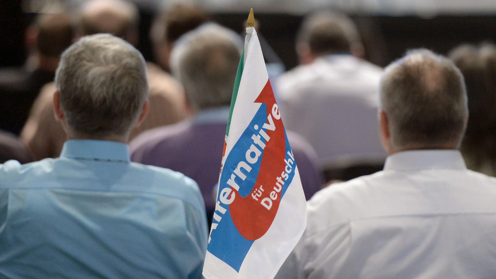 Mitglieder der Partei Alternative für Deutschland (AfD) verfolgen am 22.03.2014 den Europaparteitag in Erfurt (Thüringen). Die AfD will auf dem zweitägigen Parteitag unter anderem ihr Programm für die Europawahl am 25. Mai beschließen.