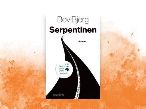 Das Buchcover von Bov Bjergs Roman "Serpentinen" auf ockerfarbenem Aquarell.