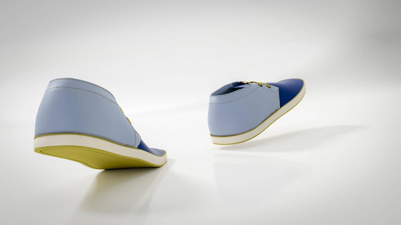3D-Computergrafik von einem Paar Freizeitschuhe im Bewegungsablauf vor weissem Hintergrund 3D-Computergrafik von einem Paar Freizeitschuhe im Bewegungsablauf vor weissem Hintergrund