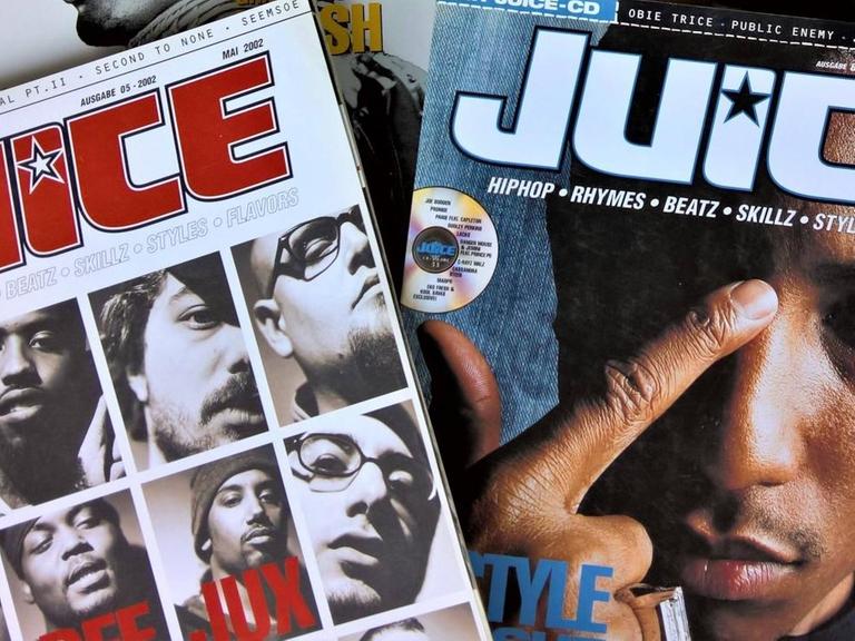 Das Bild zeigt vier Ausgaben des HipHop-Magazins "Juice".