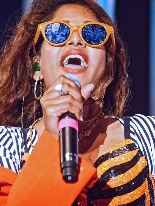 Sängerin M.I.A. bei einem Auftritt auf dem Melt-Festival 2016 in Sachsen-Anhalt
