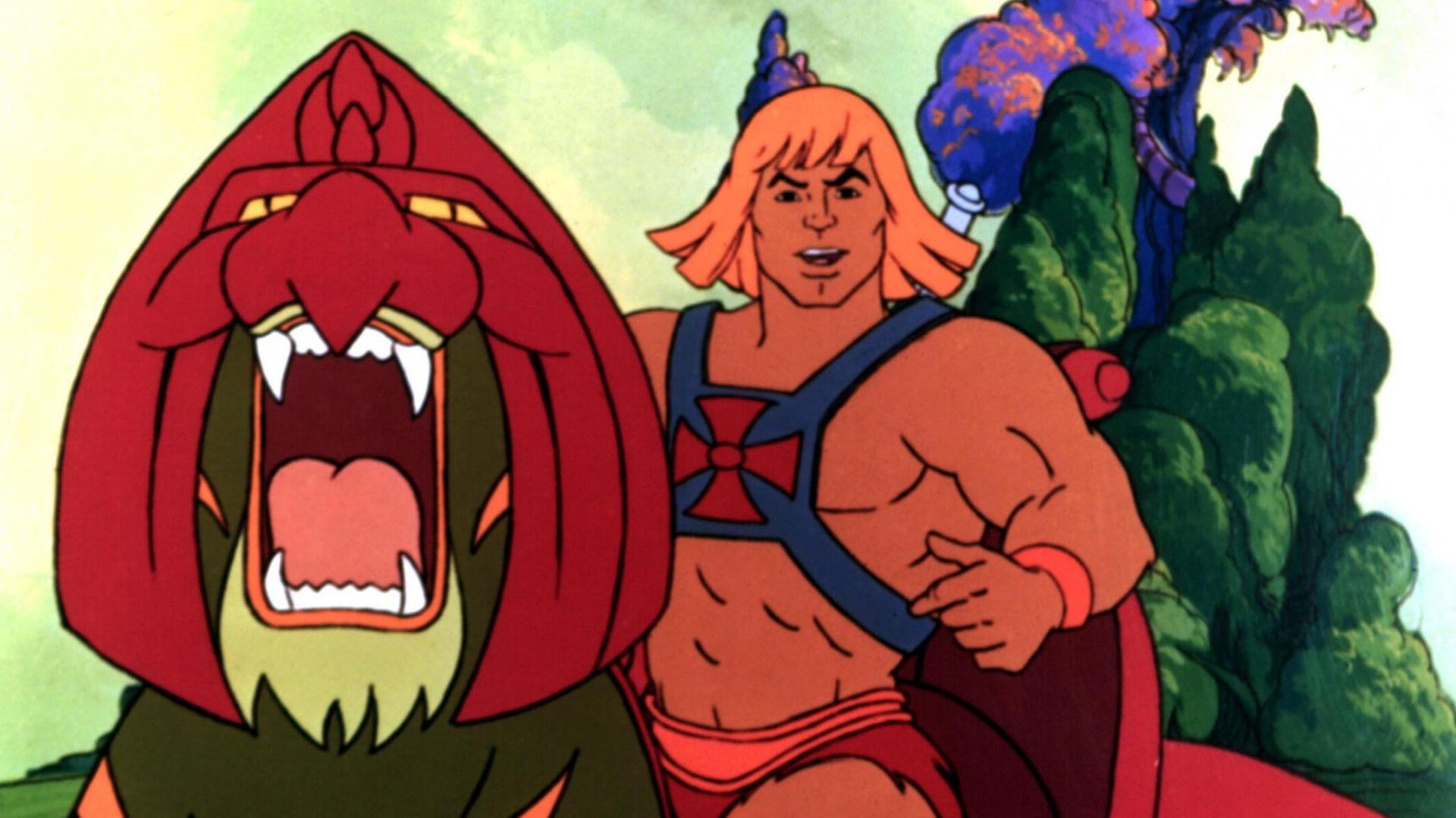 He-Man reitet auf einem Monster. He-Man reitet auf einem Monster.