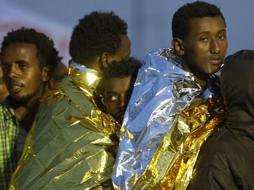 Flüchtlinge auf der Insel Lampedusa/Italien am 15.02.2015.