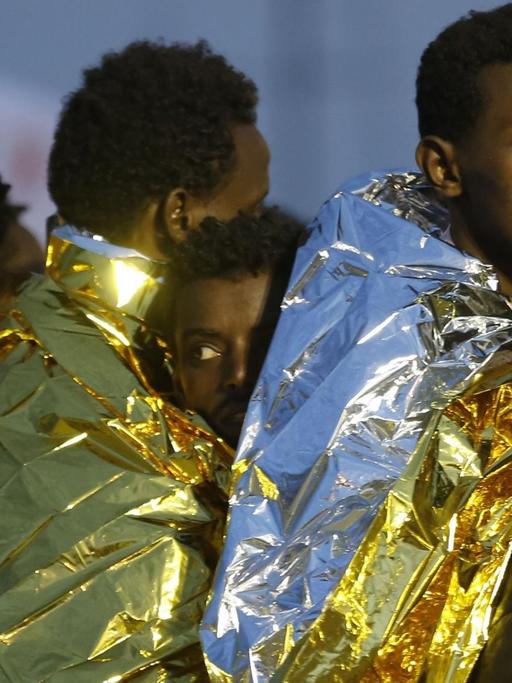 Flüchtlinge auf der Insel Lampedusa/Italien am 15.02.2015.