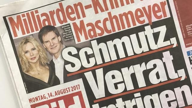 Schlagzeile mit Abbildungen Carsten Maschmeyer und Ehefrau Veronica Ferres: "Milliarden-Krimi um Maschmeyer. Schmutz, Verrat, Intrigen"