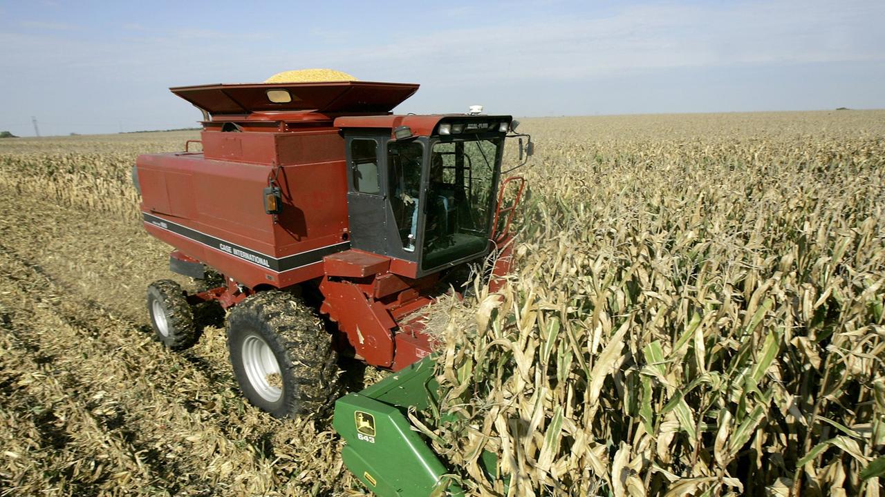 Mähdrescher in Illinois (USA) auf Maisfeld Mähdrescher in Illinois (USA) auf Maisfeld
