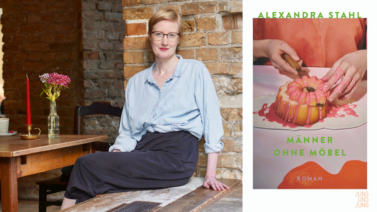 Ein Portrait der Schriftstellerin Alexandra Stahl und das Cover ihres Romans "Männer ohne Möbel" Ein Portrait der Schriftstellerin Alexandra Stahl und das Cover ihres Romans "Männer ohne Möbel"