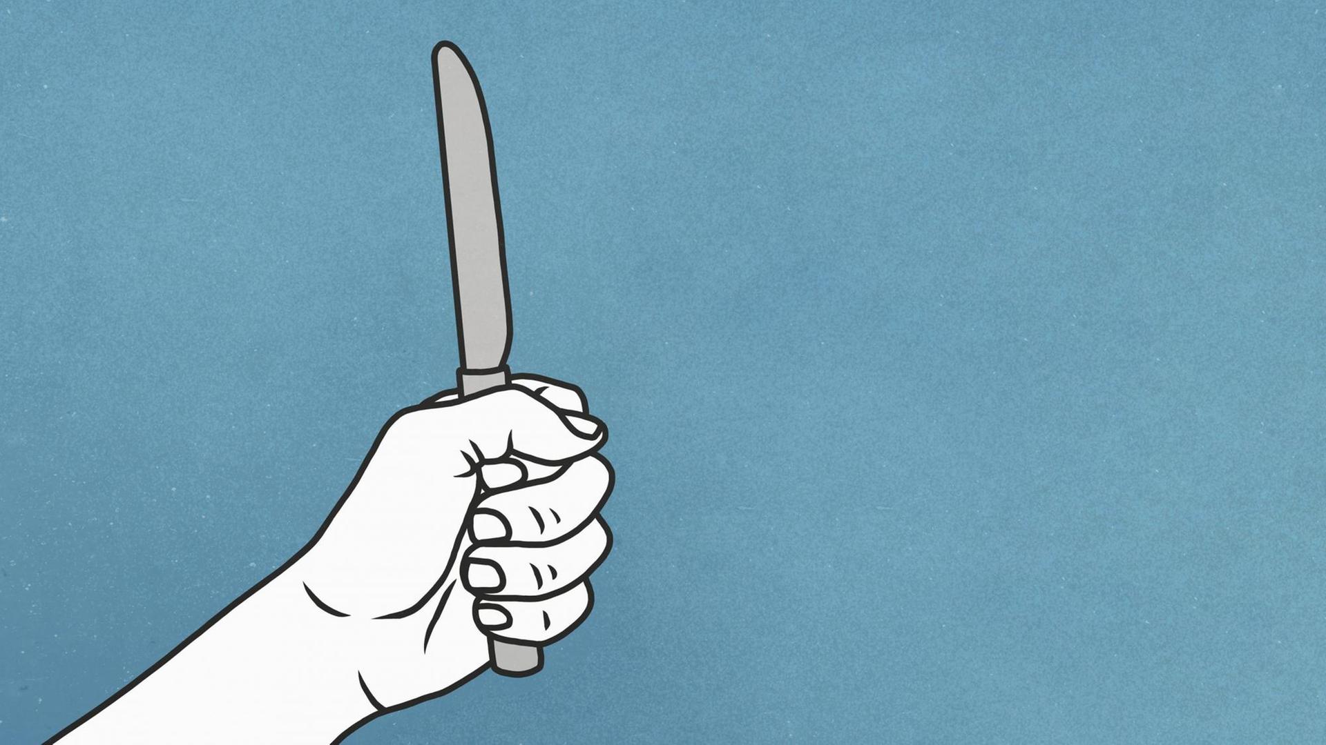 Illustration einer geballten Faust, die eine Messer umfasst. Illustration einer geballten Faust, die eine Messer umfasst.