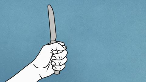 Illustration einer geballten Faust, die eine Messer umfasst.