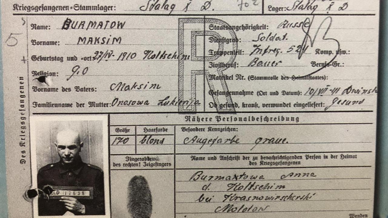 Die von der Wehrmacht angelegte Personalkarte von Maksim Burmantow Die von der Wehrmacht angelegte Personalkarte von Maksim Burmantow