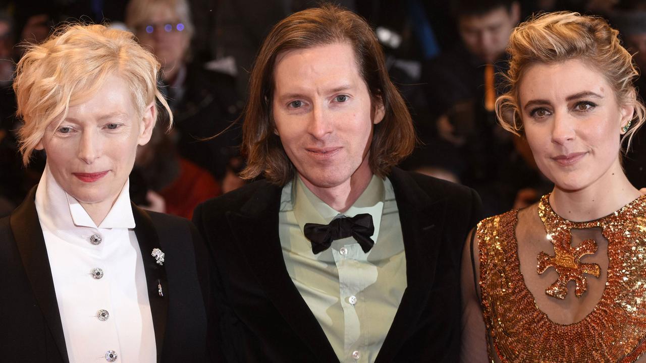 Tilda Swinton, Regisseur Wes Anderson ("Isle Of Dogs") und Greta Gerwig Tilda Swinton, Regisseur Wes Anderson ("Isle Of Dogs") und Greta Gerwig