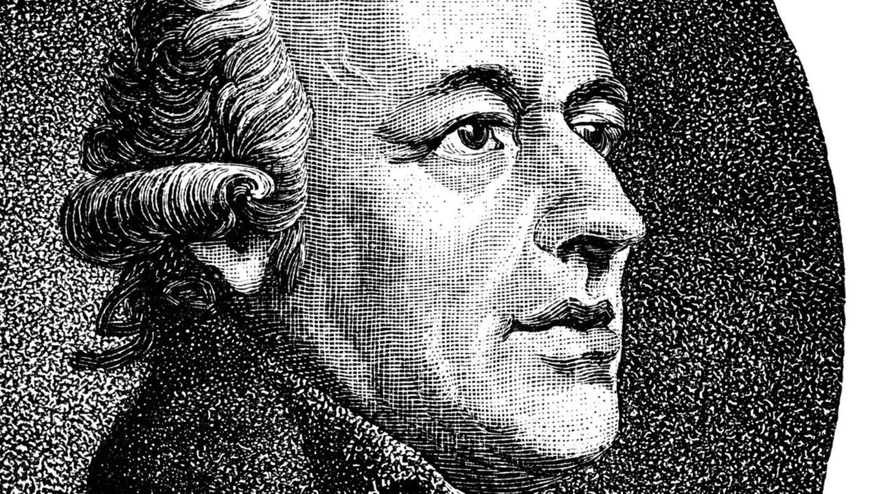 Historische Zeichnung eines Mannes mit typischer Perücke und erhobenem Blick. Historische Zeichnung eines Mannes mit typischer Perücke und erhobenem Blick.
