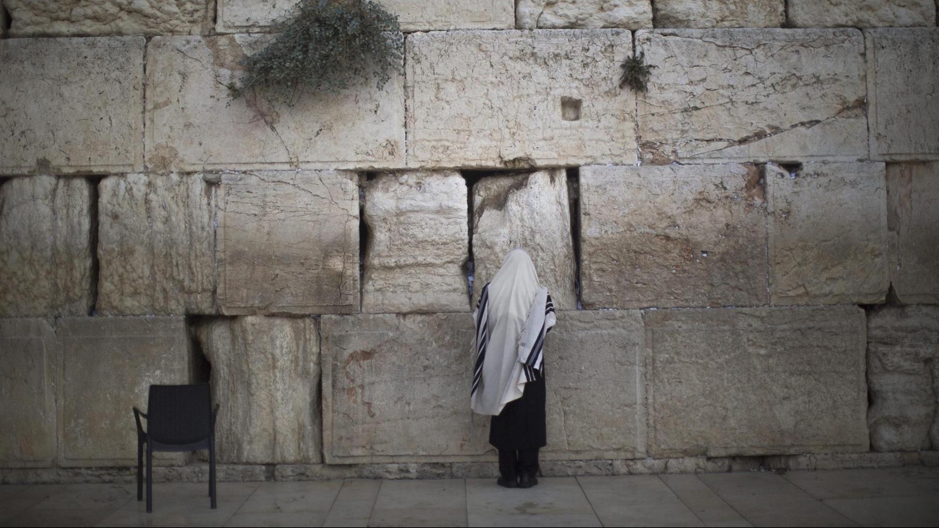Ein Ultraorthodoxer betet an der Klagemauer. Ein Ultraorthodoxer betet an der Klagemauer.