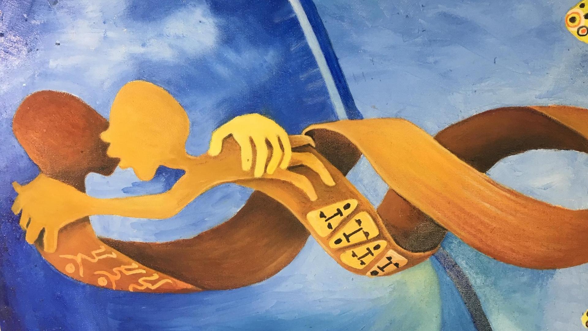 Gemälde mit zwei Figuren, die ineinander fließen Gemälde mit zwei Figuren, die ineinander fließen