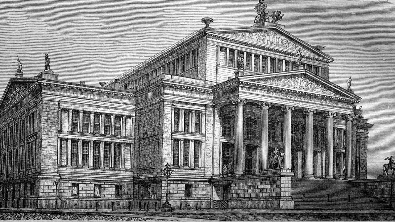 Eine historische Zeichnung zeigt den klassizistischen Bau des königlichen Schauspielhauses mit fünf Säulen, großer Freitreppe gesäumt von Reiterstandbildern am Gendarmenmarkt in Berlin Koenigliches Schauspielhaus in Berlin, Historisch, historical, digital improved reproduction of an original from the 19th century / digitale Reproduktion einer Originalvorlage aus dem 19. Jahrhundert, 1f-494978 x0x,2020,quer,1f-494978.jpg,_MG_8458.TIF,nen,Artwork,Grafik,symbolisch,painting,drawing,illustration,HTH2-IM, Geschichte, historisch, Zeichnung, Reproduktion, Gebäude, Architekturgeschichte, Karl Friedrich Schinkel, Baudenkmal, schauspielhaus, Konzerthaus, Gendarmenmarkt, Berlin Mitte Eine historische Zeichnung zeigt den klassizistischen Bau des königlichen Schauspielhauses mit fünf Säulen, großer Freitreppe gesäumt von Reiterstandbildern am Gendarmenmarkt in Berlin Koenigliches Schauspielhaus in Berlin, Historisch, historical, digital improved reproduction of an original from the 19th century / digitale Reproduktion einer Originalvorlage aus dem 19. Jahrhundert, 1f-494978 x0x,2020,quer,1f-494978.jpg,_MG_8458.TIF,nen,Artwork,Grafik,symbolisch,painting,drawing,illustration,HTH2-IM, Geschichte, historisch, Zeichnung, Reproduktion, Gebäude, Architekturgeschichte, Karl Friedrich Schinkel, Baudenkmal, schauspielhaus, Konzerthaus, Gendarmenmarkt, Berlin Mitte