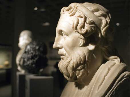 Marmorbüste von Homer in der Ausstellung "Homer - Der Mythos von Troia in Dichtung und Kunst" in Antikenmuseum Basel. Marmorbüste von Homer in der Ausstellung "Homer - Der Mythos von Troia in Dichtung und Kunst" in Antikenmuseum Basel.