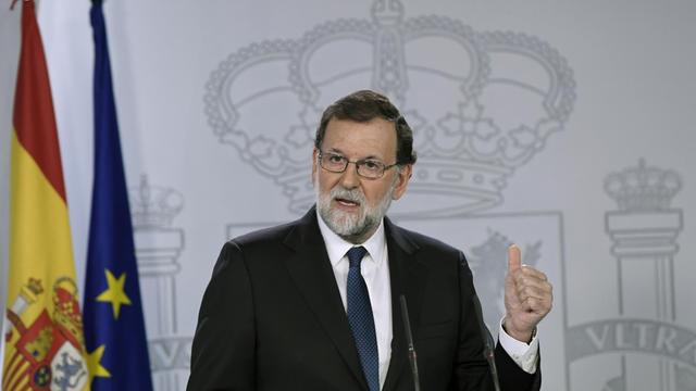 Der spanische Ministerpräsident Rajoy bei einer Presseerklärung in Madrid.