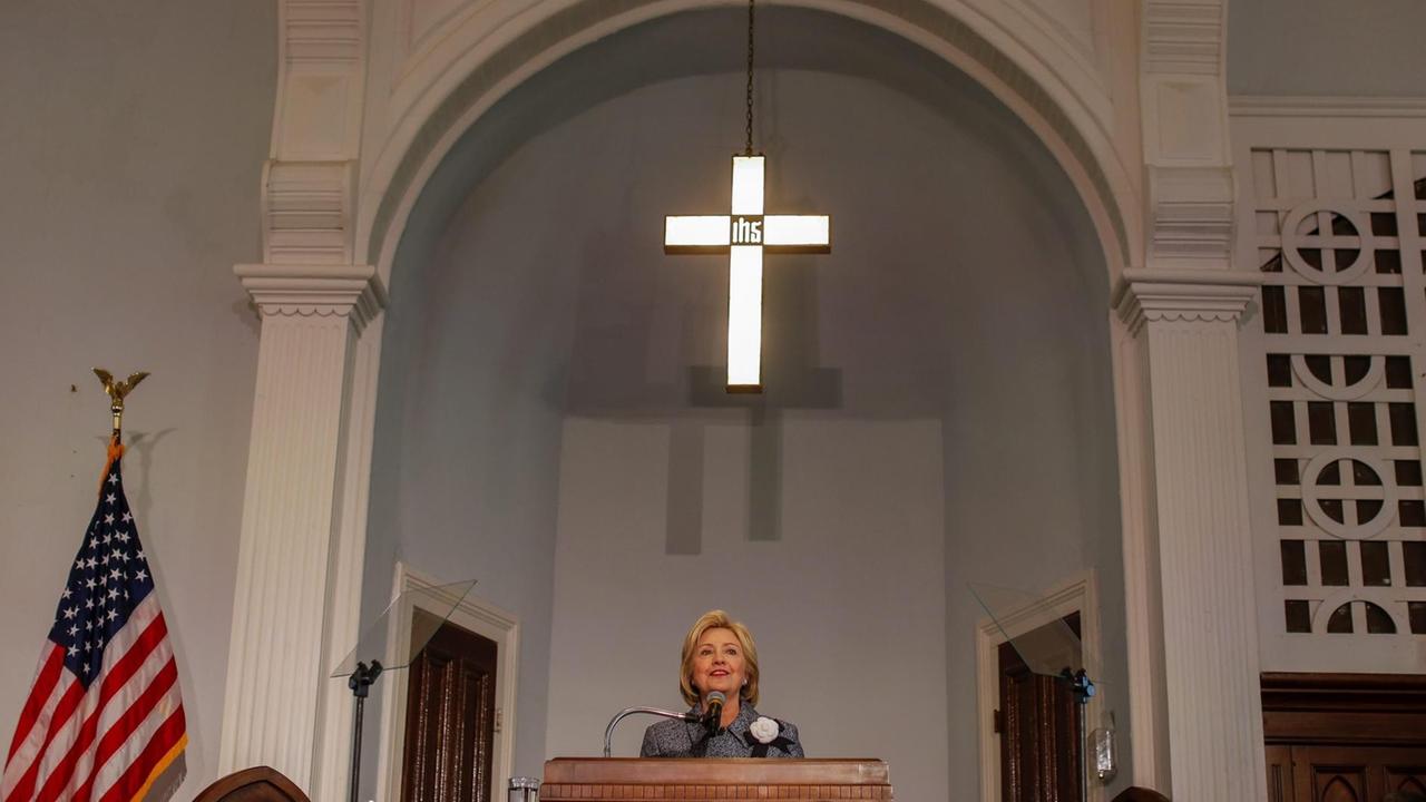 Hillary Clinton speaks during the National Bar Association's 60th Anniversary of the Montgomery Bus Boycott at the Dexter Avenue King Memorial Baptist Church in Montgomery, Alabama, USA, 01 December 2015.