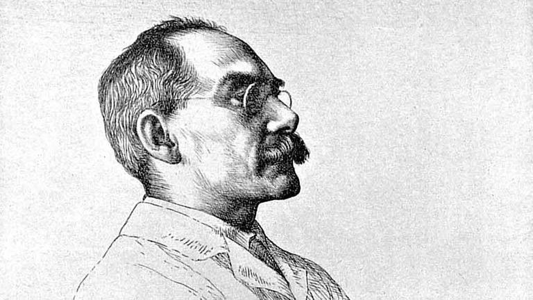 Das zeitgenössische Porträt von William Strang zeigt den englischen Schriftsteller Joseph Rudyard Kipling (1865-1936). Das zeitgenössische Porträt von William Strang zeigt den englischen Schriftsteller Joseph Rudyard Kipling (1865-1936).