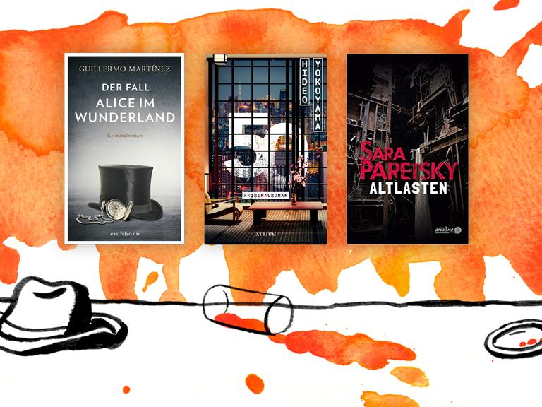 Collage zur Krimibestenliste im Juli 2020 mit den Covern zu "Altlasten", "Der Fall Alice im Wunderland" und "50".