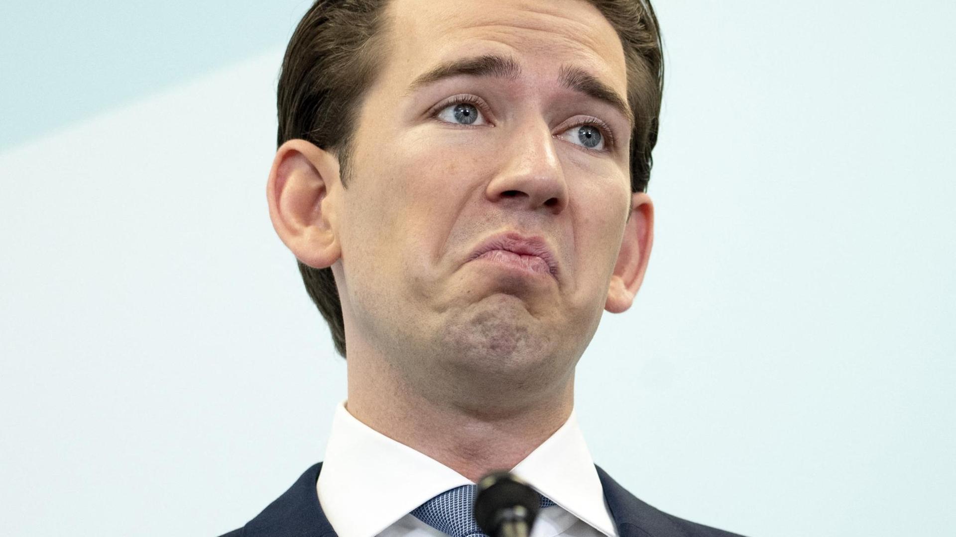 Sebastian Kurz bei einer Pressekonferenz in 2019. Sebastian Kurz bei einer Pressekonferenz in 2019.