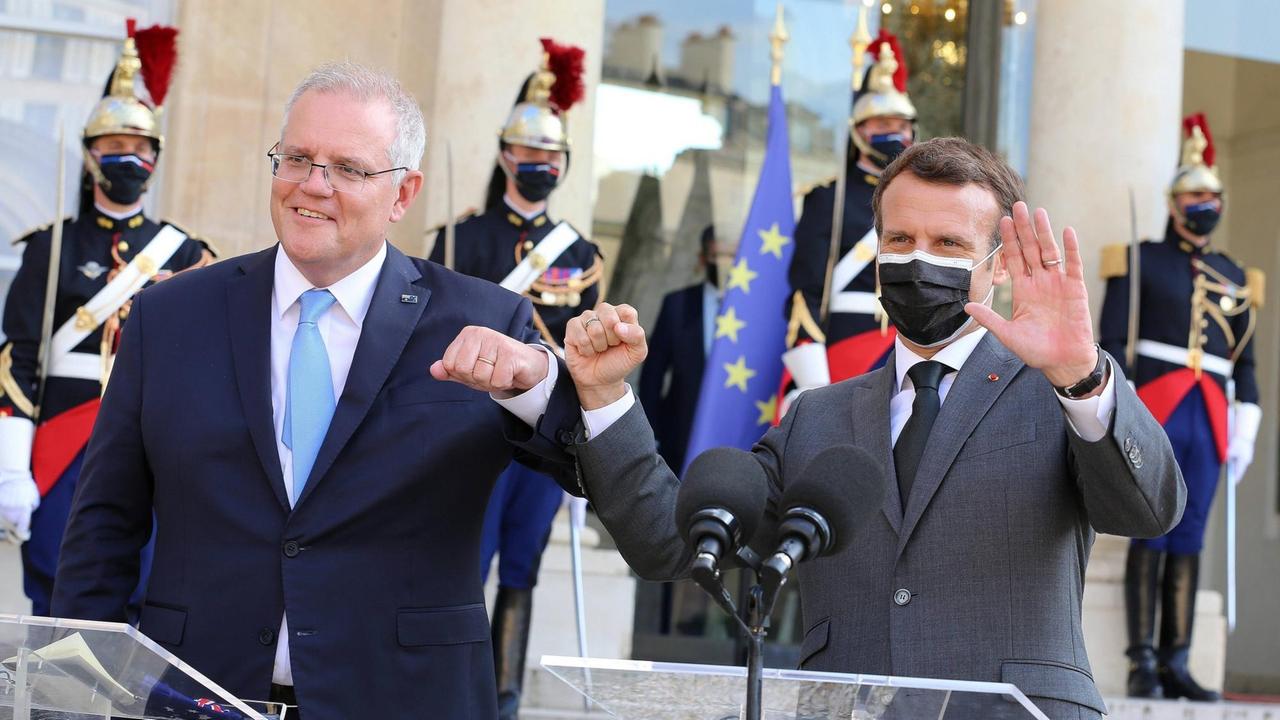 Emmanuel Macron und Scott Morrison am 15.06.2021 in Paris