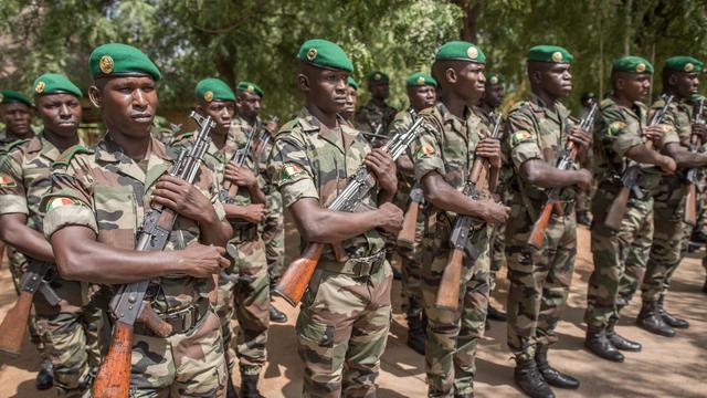 Malische Soldaten sind im Camp Gecko im Rahmen der EUTM-Ausbildungsmission angetreten.
