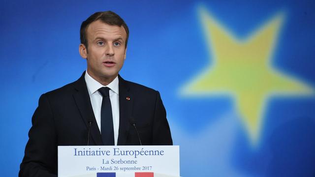 Frankreichs Präsident Emmanuel Macron bei seiner Grundsatz-Rede an der Pariser Universität Sorbonne.
