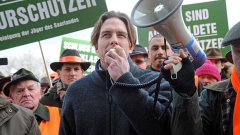 Saarlands Landesjägermeister Daniel Hoffmann auf einer Demonstration gegen die Jagdgesetz-Novellierung in Saarbrücken