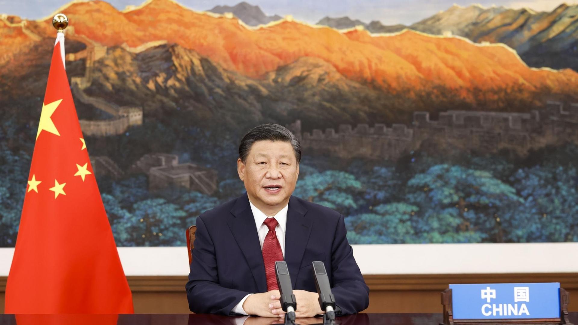 Der chinesische Präsident Xi Jinping bei der Ansprache der UN Vollversammlung am 21. September 2021, per Videoschalte