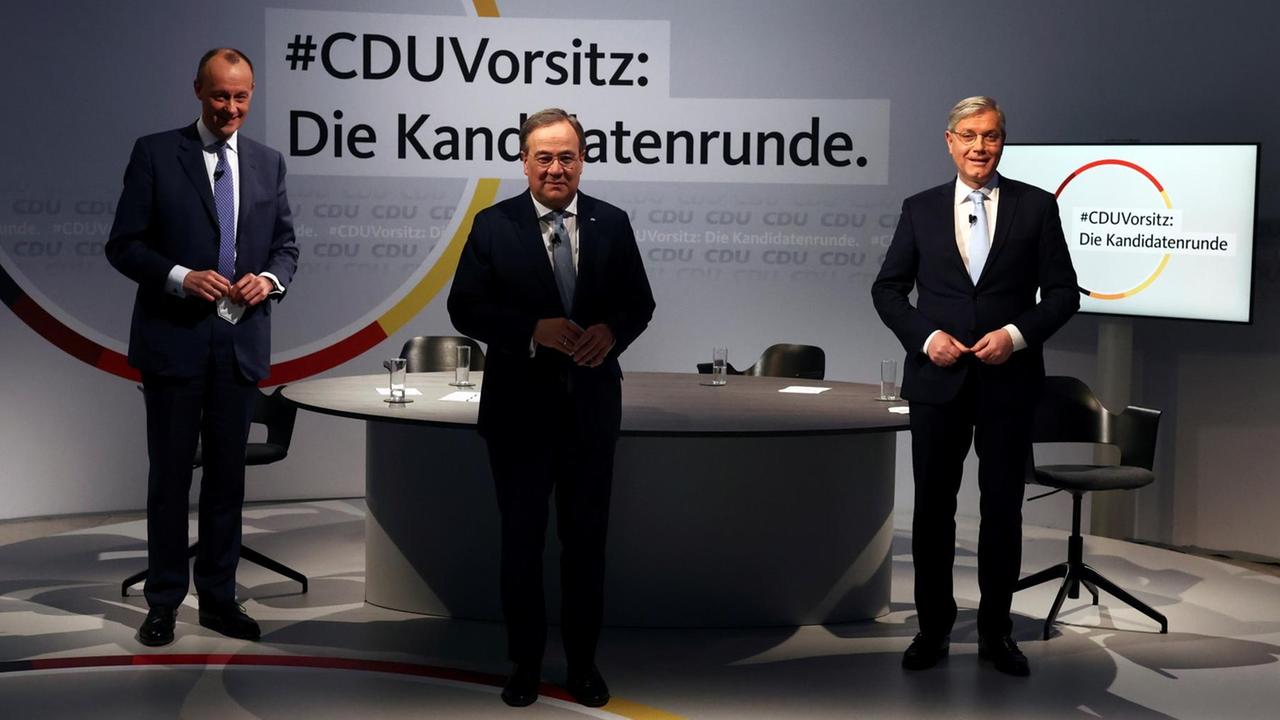 CDU-Kandidatenrunde mit den Politikern Merz, Laschet und Röttgen. CDU-Kandidatenrunde mit den Politikern Merz, Laschet und Röttgen.