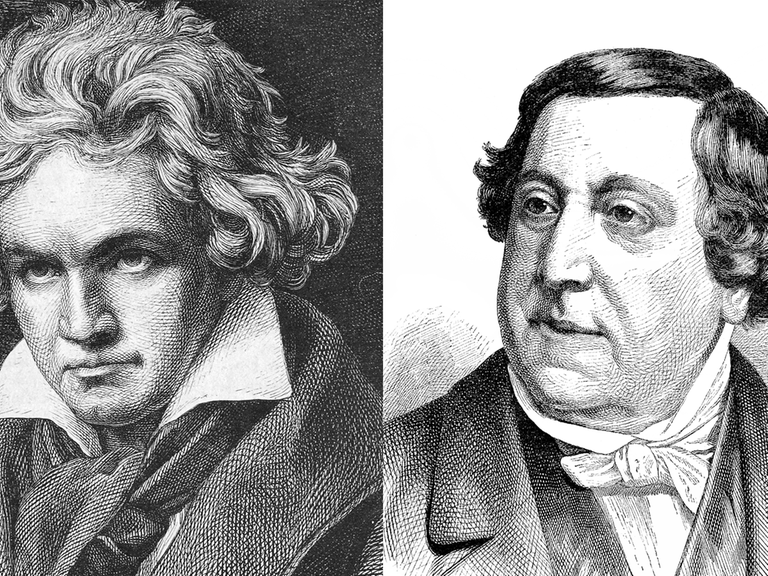 Porträts von Beethoven (links) und Rossini (rechts)
